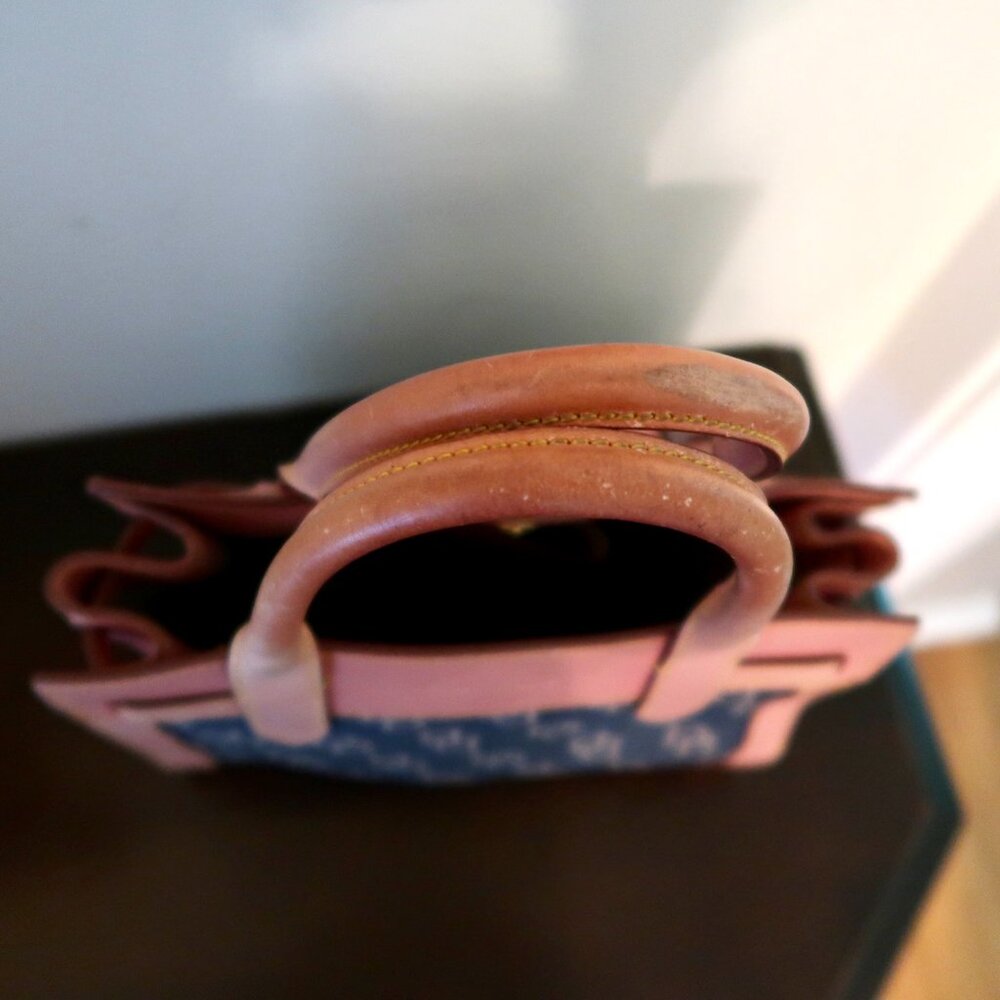 Vintage Y2K Dooney & Bourke Monogram Denim Pink Leather Top Handle Bag - Picture 7 of 9